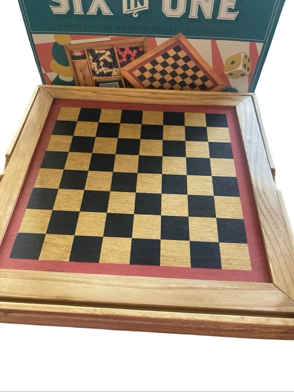 New Professor Puzzle Six in One Wooden Games Compendium Family Board Game Set